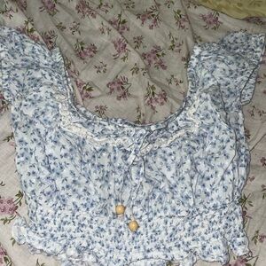 Altar'd State Blue Floral Ruffle Blouse